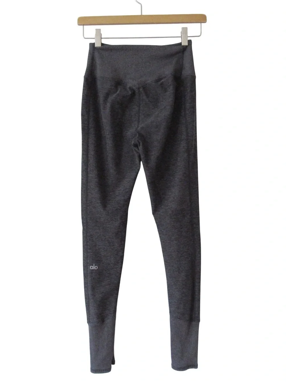 Alo Yoga High Waist Lounge Leggings Small Gray Ribbed Cuffs Soft Comfort Stretch
